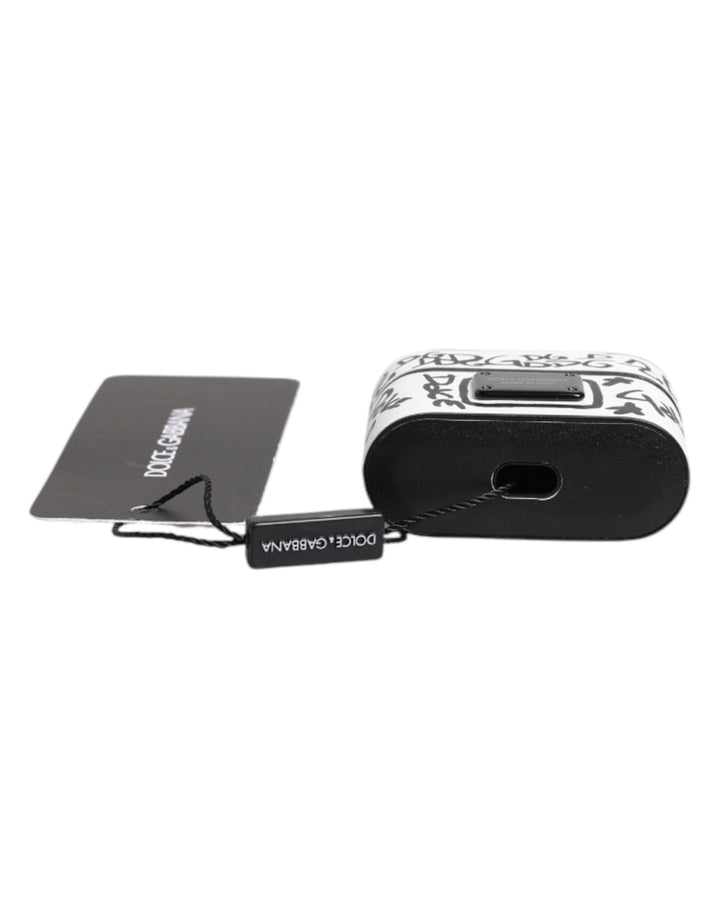 Black White Leather Scribble Embossed Logo Airpods Case