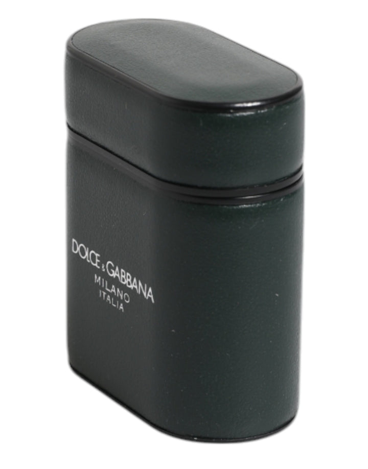 Black Calfskin Leather Logo Print Flip Holder Airpods Case