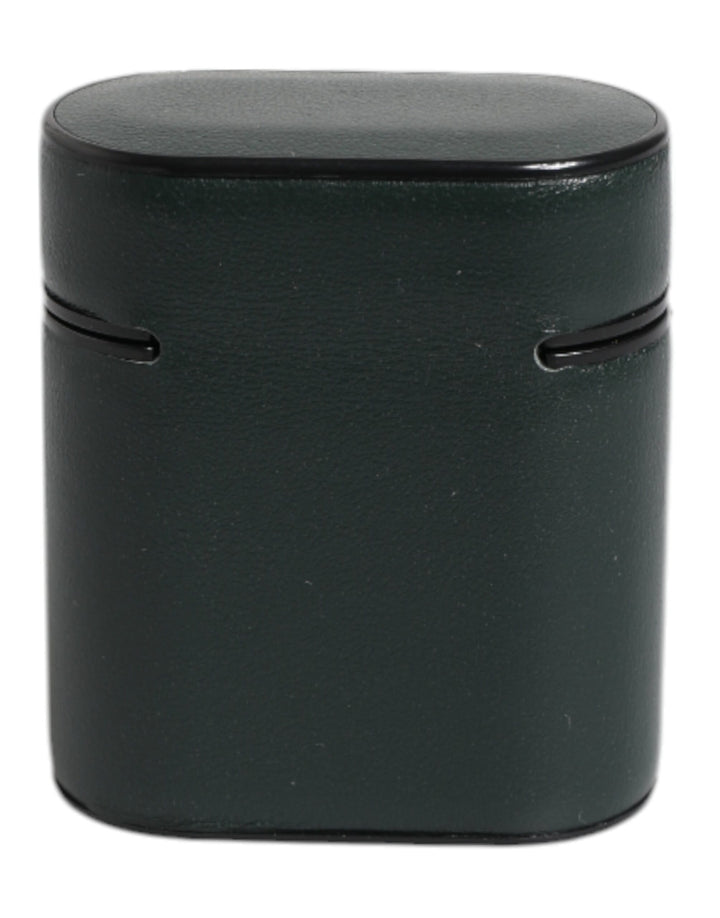 Black Calfskin Leather Logo Print Flip Holder Airpods Case