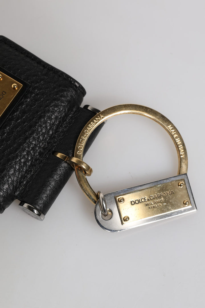 Black Leather Strap Gold Metal Logo Plaque Airpods Case