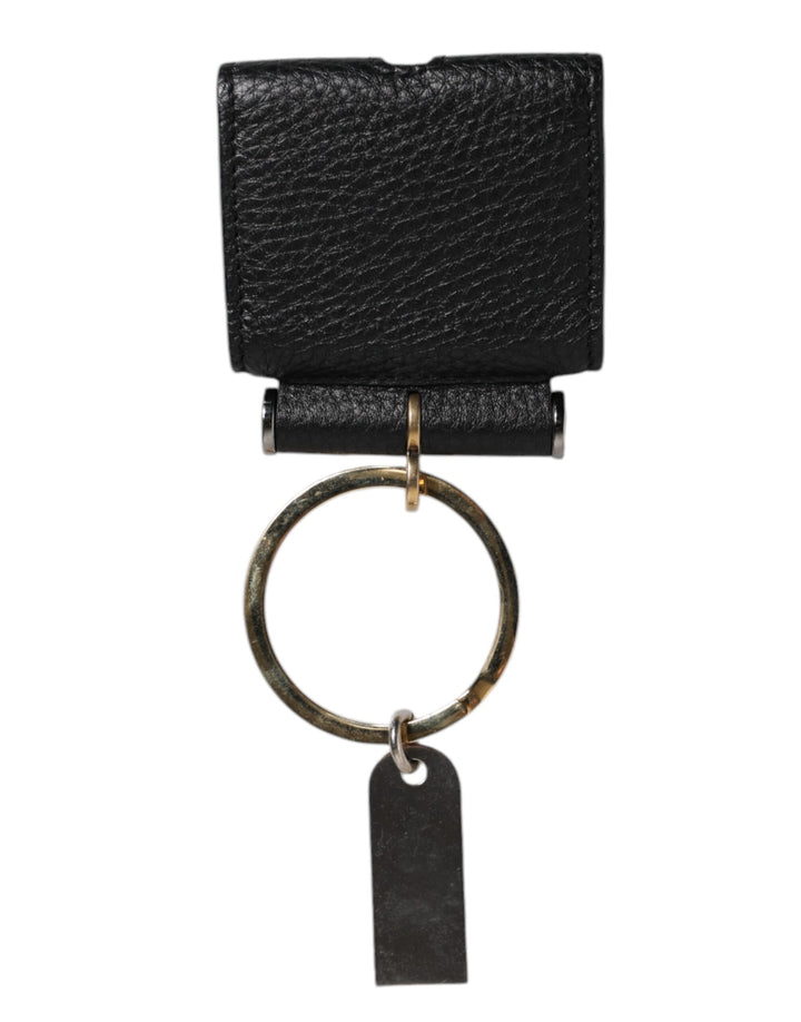 Black Leather Strap Gold Metal Logo Plaque Airpods Case