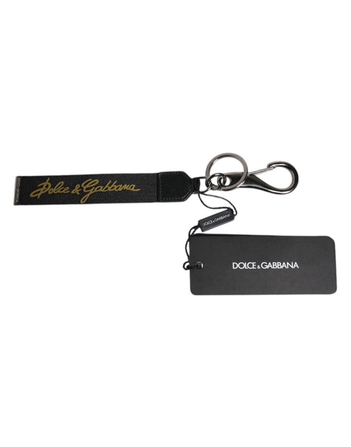 Black Logo Nylon Silver Brass Men Holder Keychain Keyring