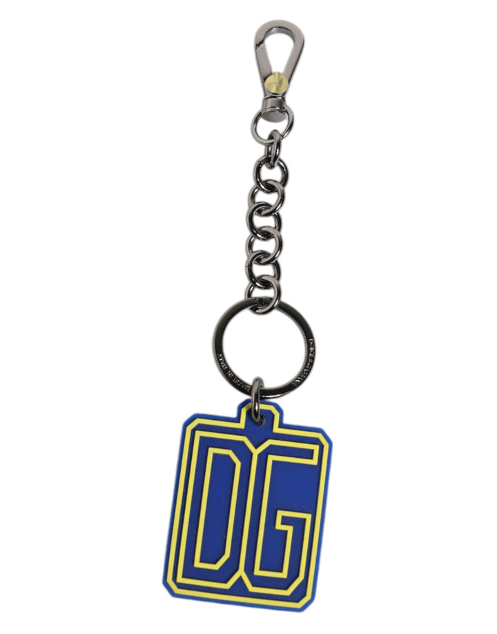 Blue Yellow DG Rubber Logo Silver Men's Keychain Keyring