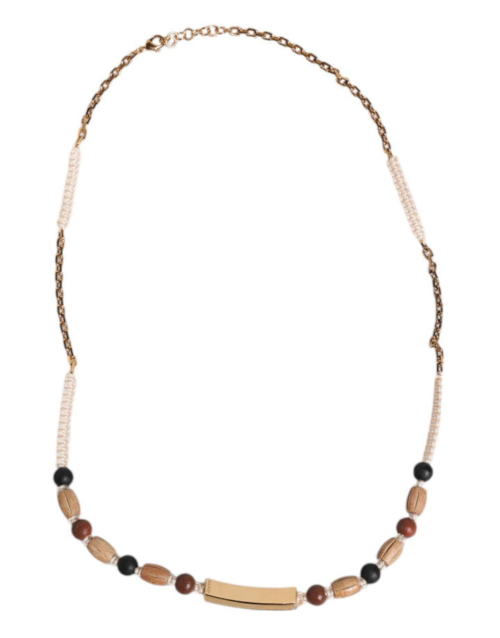 Black Gold Wooden Beaded Logo Pendant Necklace