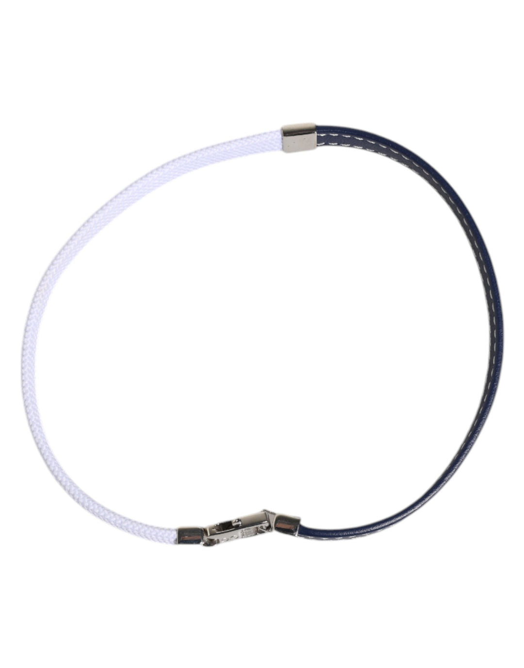 Blue White Leather Trimmed DG Engraved Silver Tone Clasp Bracelet