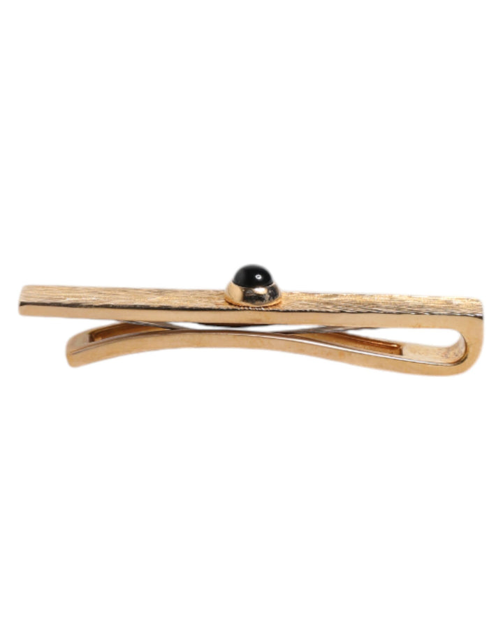 Black Sapphire Gold Tone Brass Tie Clip Bar
