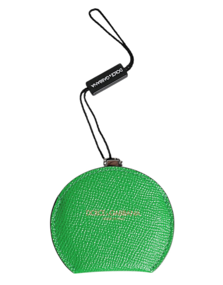 Green Calfskin Leather Round Logo Hand Mirror Holder