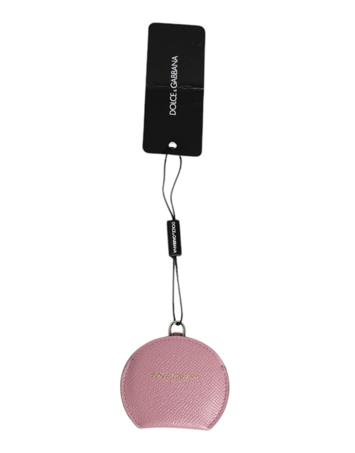 Pink Calfskin Leather Round Logo Hand Mirror Holder