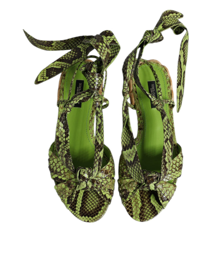 Green Animal Print Ankle Wrap Sandals Shoes
