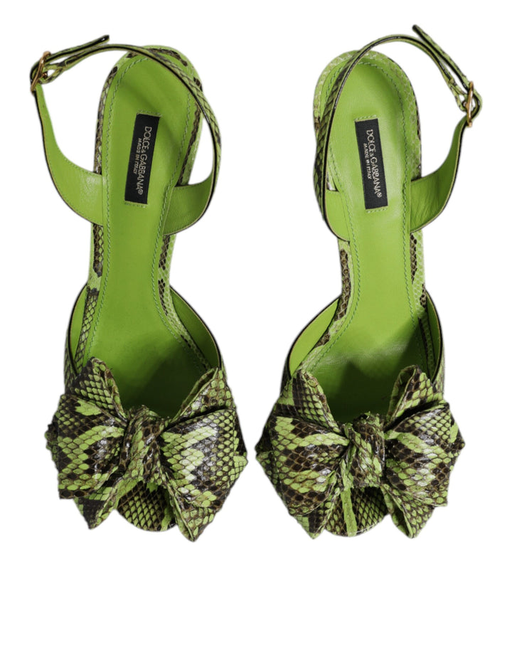 Green Python Leather Heels Sandals Shoes