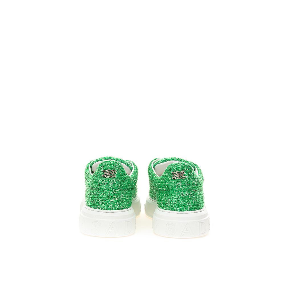 Casadei Green Fabric And Leather Athletic Sneakers