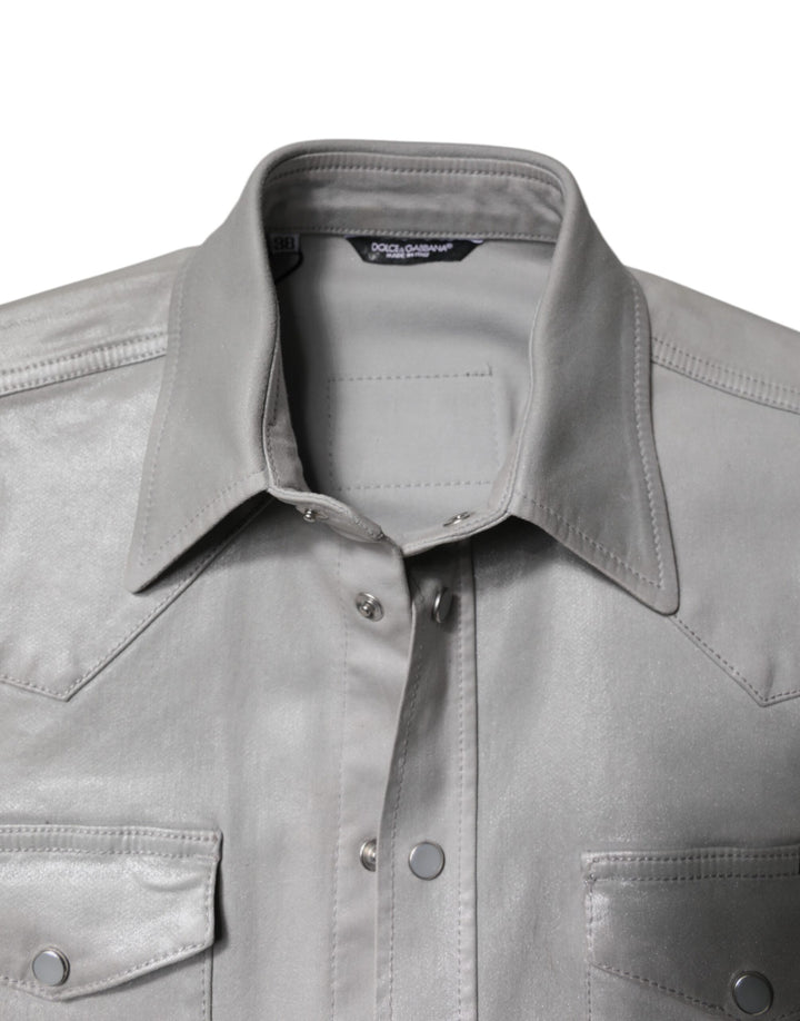 Metallic Gray Cotton Button Down Shirt