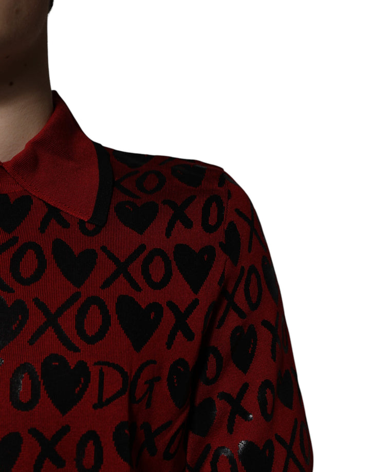 Red Cotton XOXO Collared Polo T-shirt