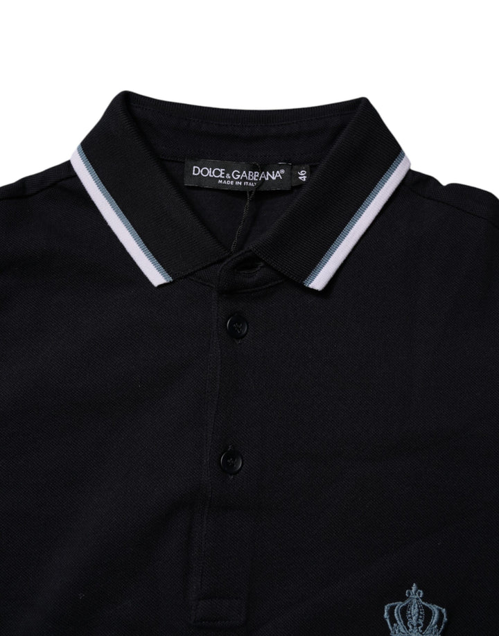 Black Cotton Crown Collared Polo T-shirt