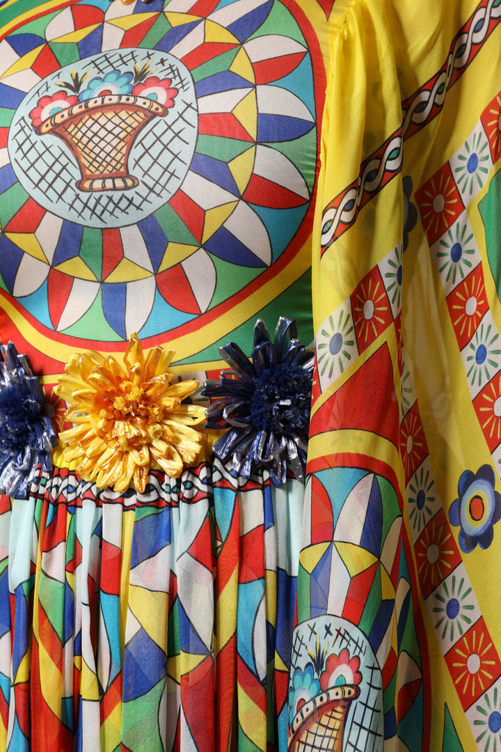 Multicolour Carretto Print Kaftan Twill Dress