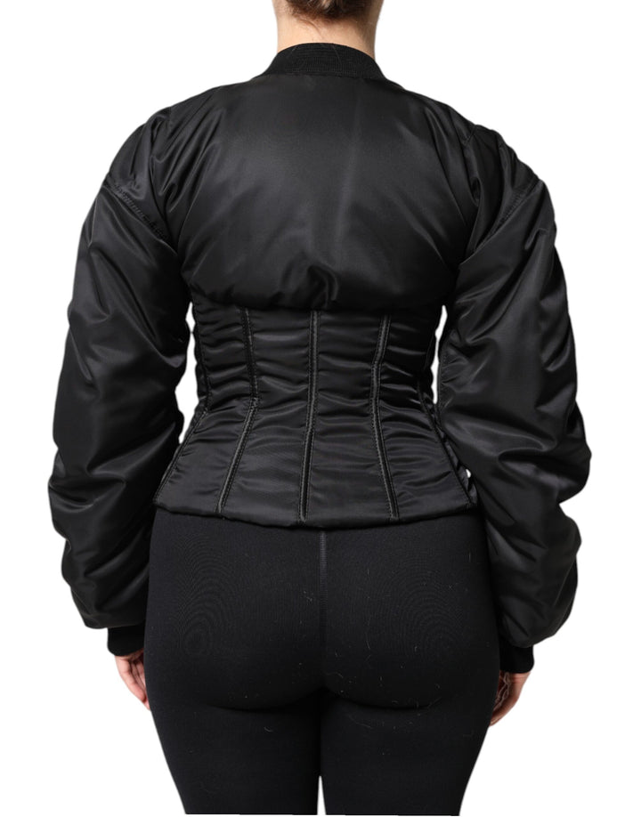 Black Nylon Full Zip Bustier Corset Jacket