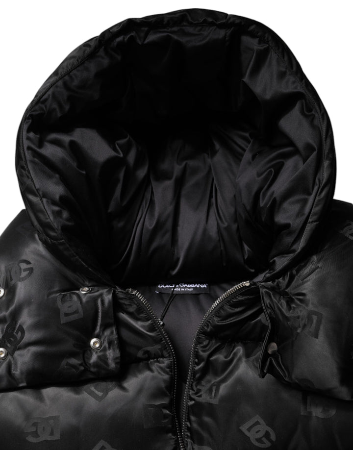 Black Padded Puffer Hooded Full Zip Cropped Jacket