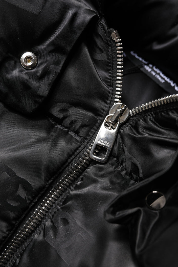 Dolce & Gabbana Black Padded Puffer Hooded Full Zip Cropped Jacket