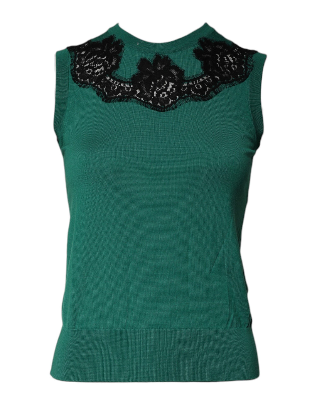 Green Wool Lace Detail Sleeveless Tank Top