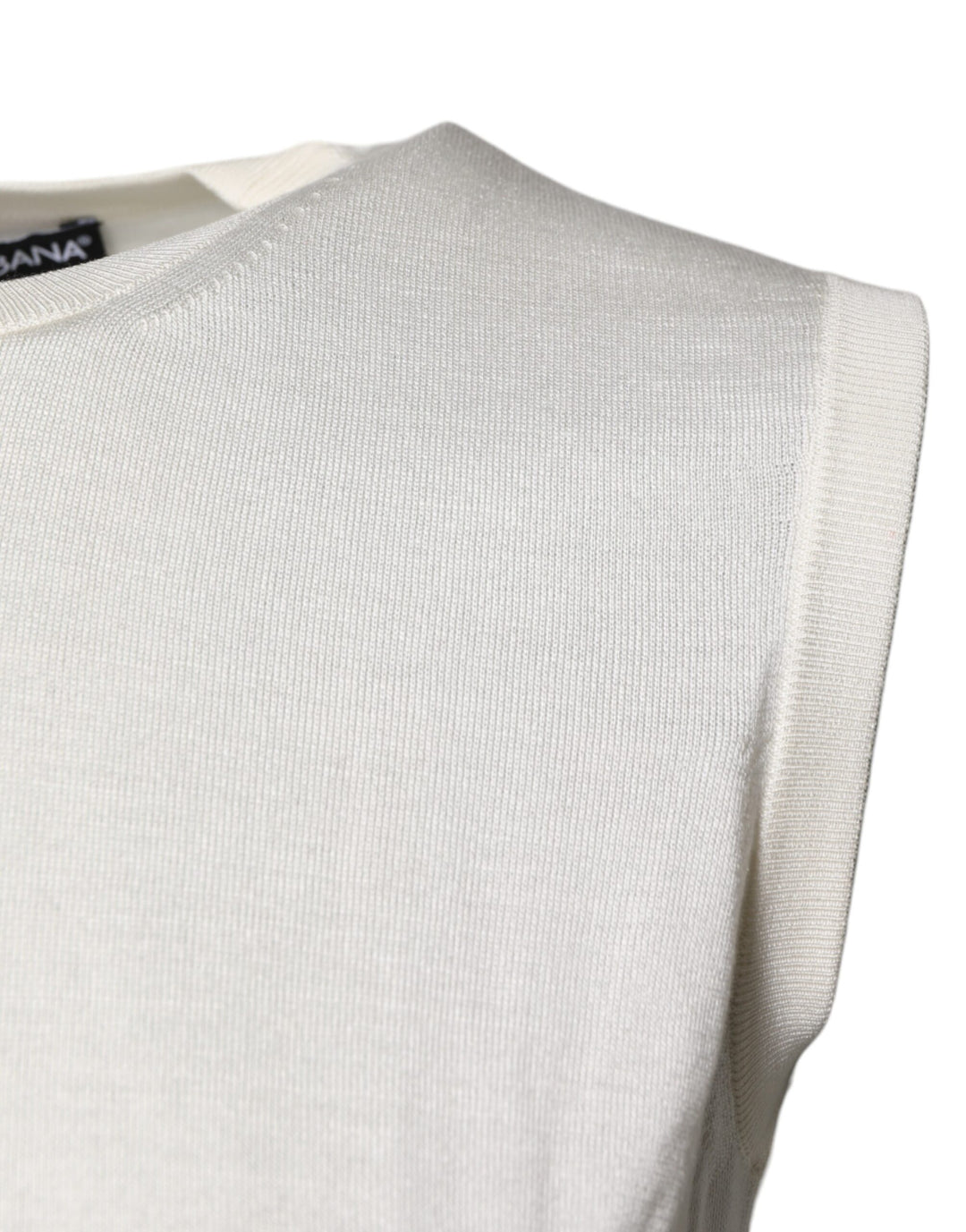 Cream Sleeveless Silk Round Neck Tank Top