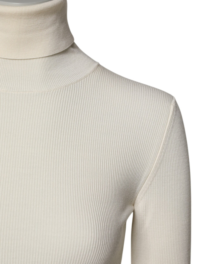Cream Long Sleeves Turtleneck Slim Sweater
