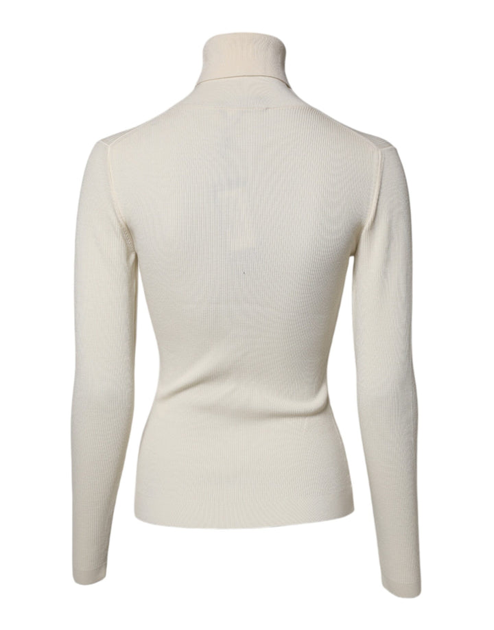 Cream Long Sleeves Turtleneck Slim Sweater