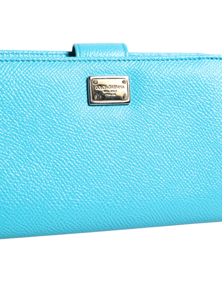 Light Blue Leather Bifold Continental Clutch Wallet