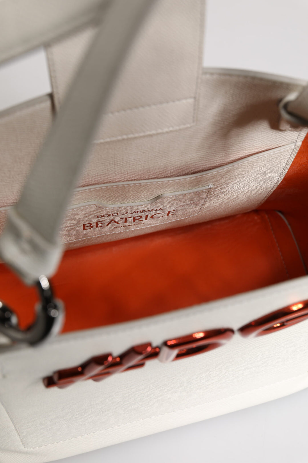 White Leather #DG BEATRICE Top Handle Tote Bag