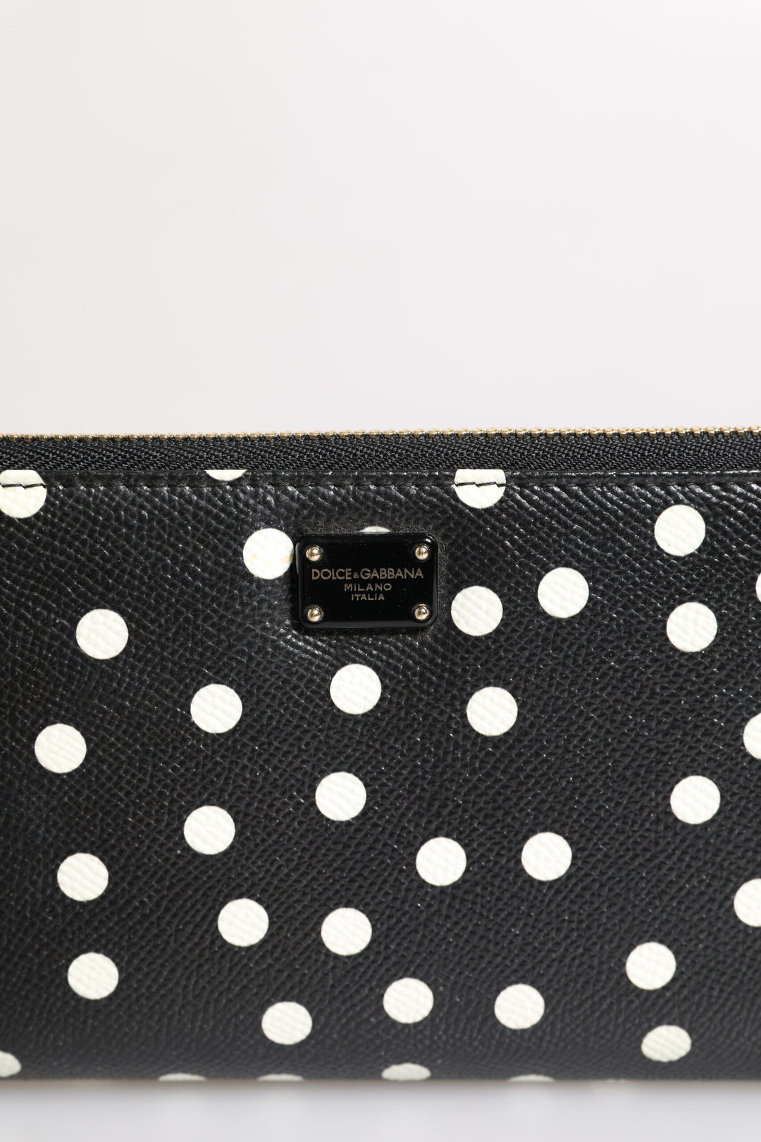 Black White Dotted Leather Zip Around Continental Wallet