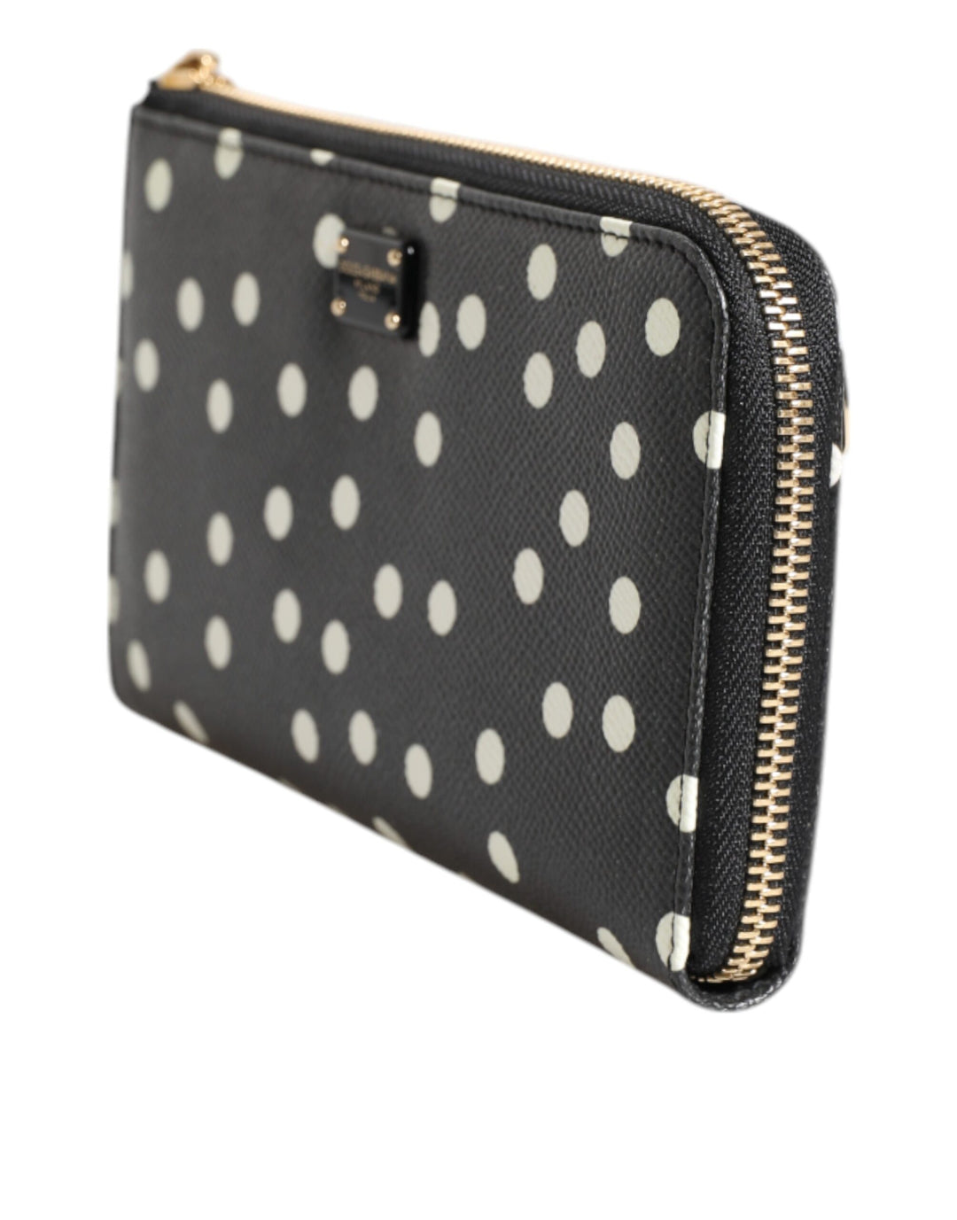 Black White Dotted Leather Zip Around Continental Wallet