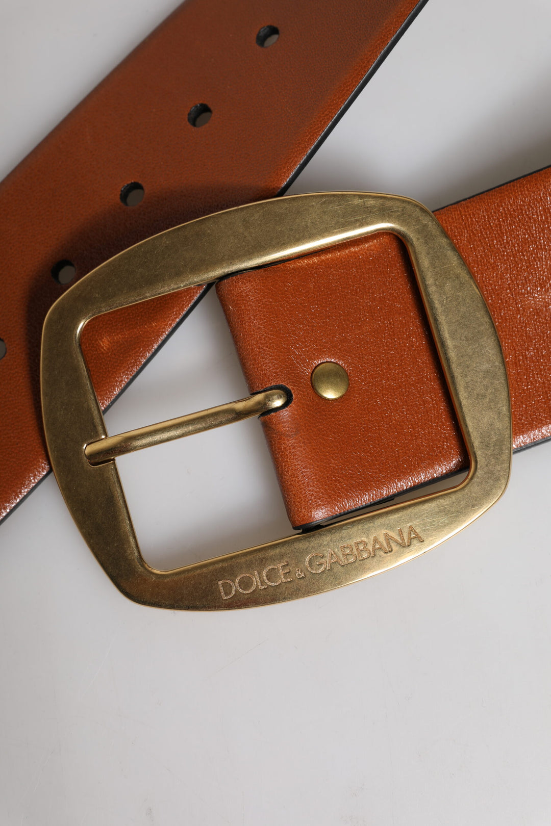 Brown Leather Gold Metal Buckle Classic Belt