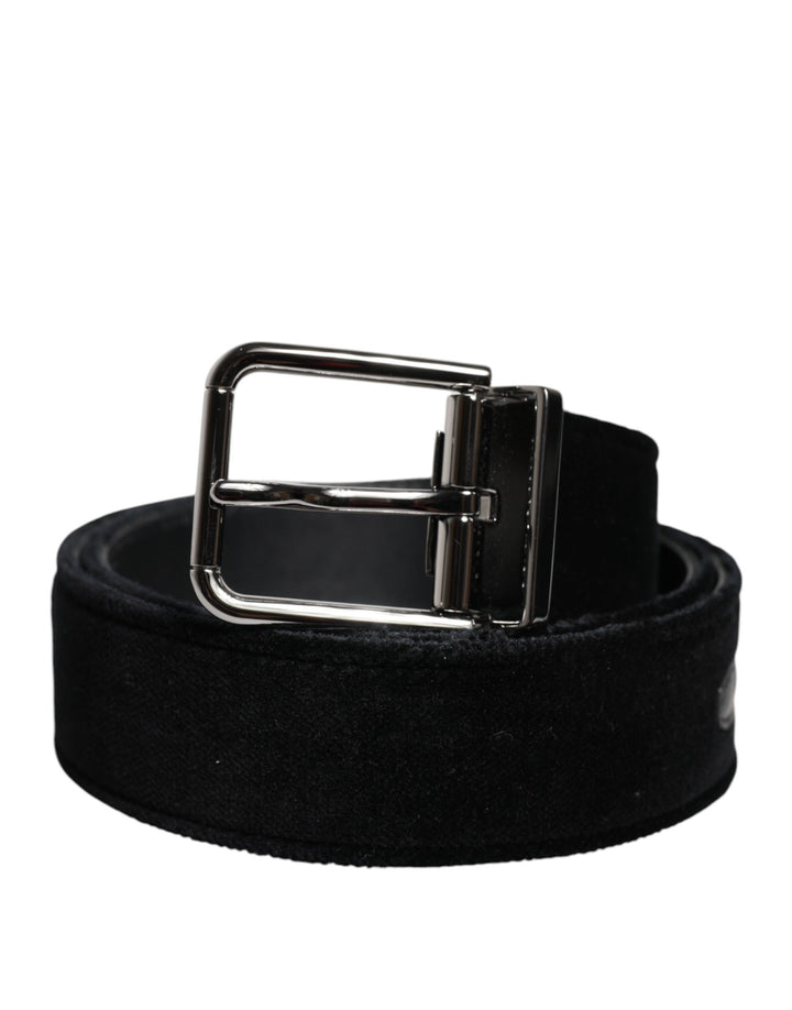 Black Cotton Silver Tone Metal Buckle Belt