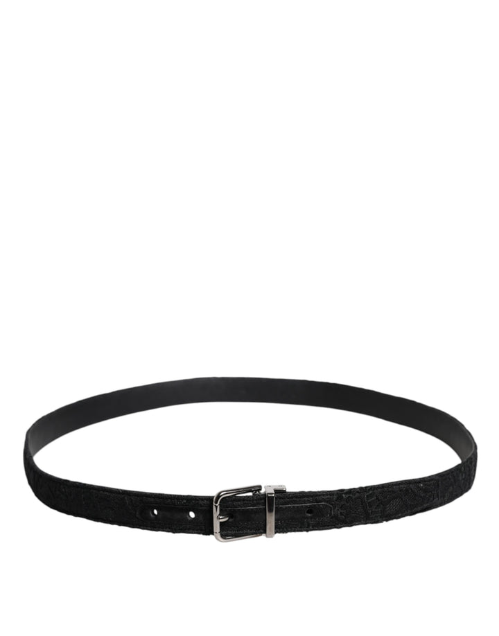 Black Cotton Blend Silver Metal Buckle Belt