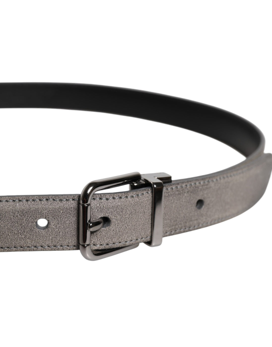 Gray Leather Silver Tone Metal Buckle Belt
