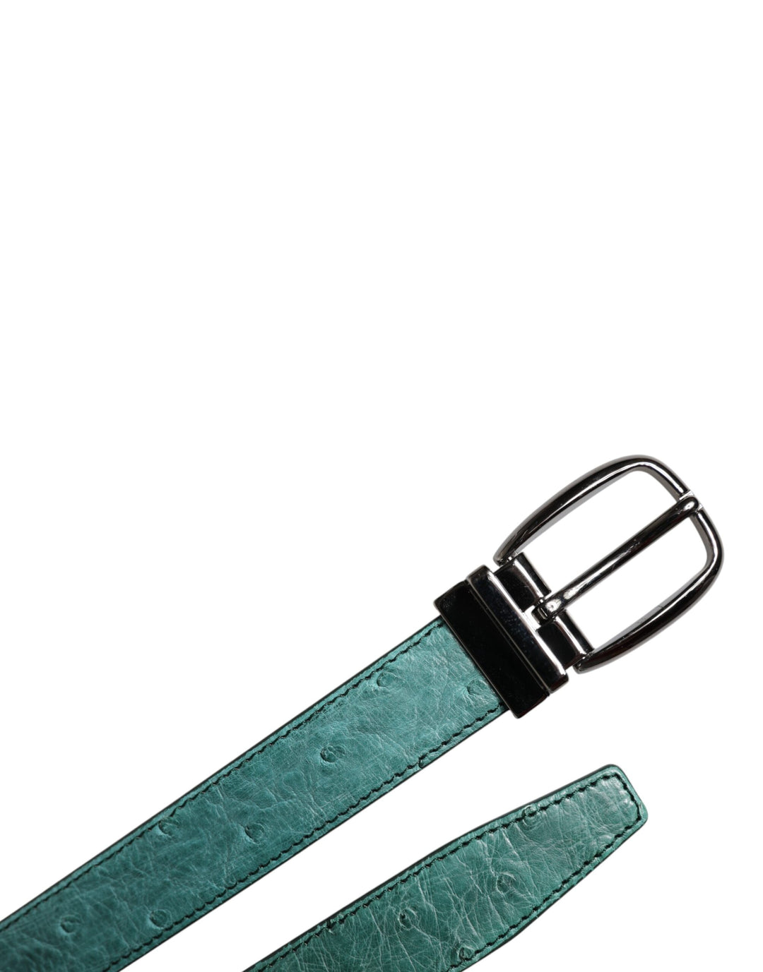 Green Leather Silver Tone Metal Buckle Belt