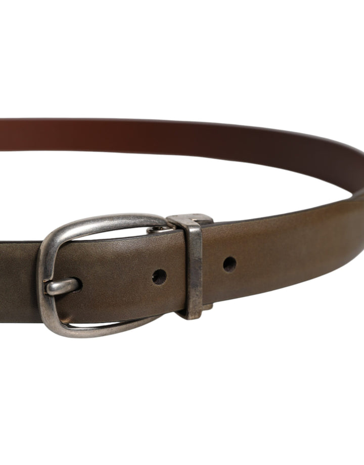 Brown Leather Classic Metal Logo Buckle Belt