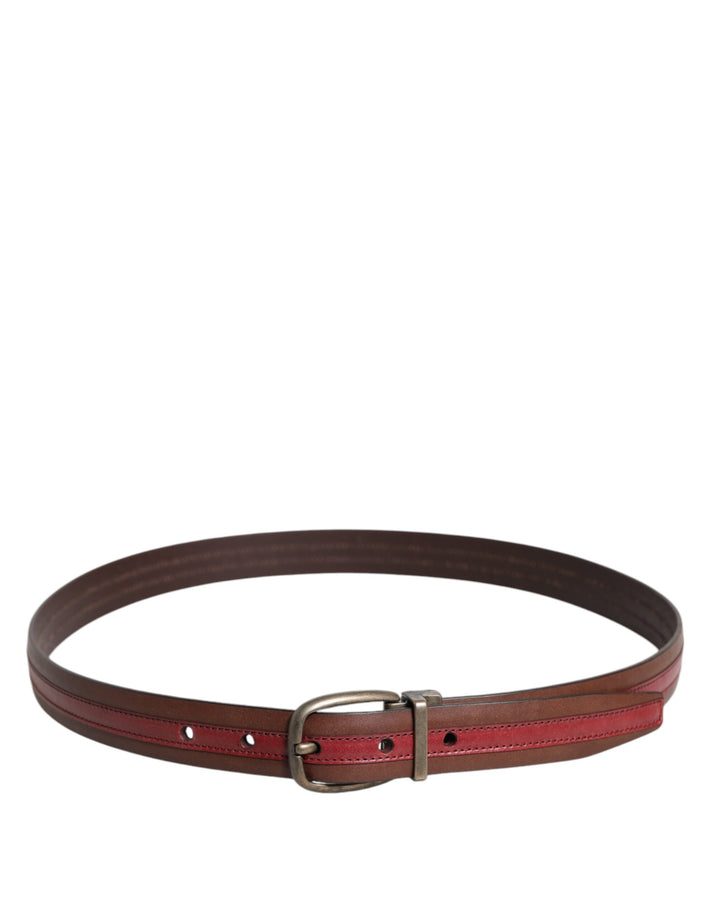 Burgundy Leather Metal Logo Buckle Belt