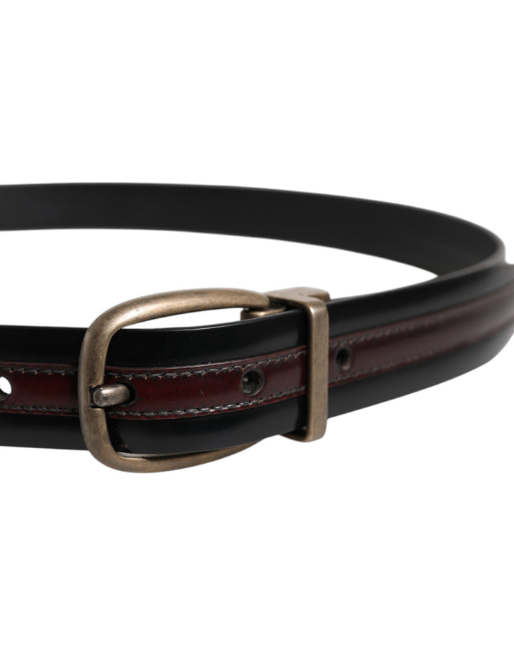 Black Burgundy Calfskin Metal Logo Buckle Belt