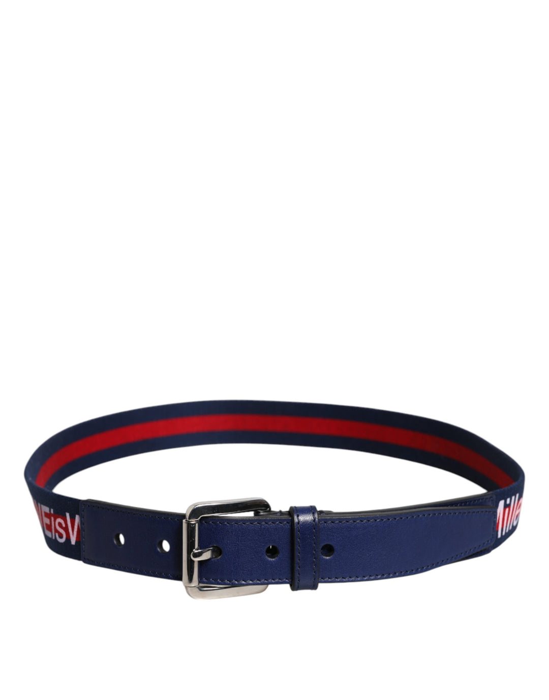 Blue Cotton Leather Printed Metal Buckle Belt