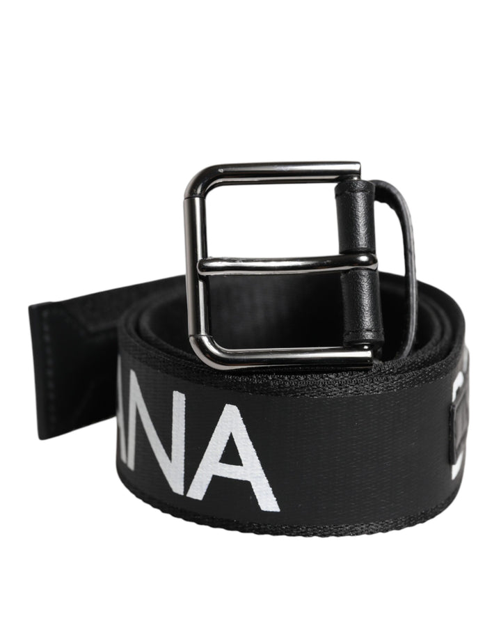 Black Leather Classic Metal Logo Buckle Belt
