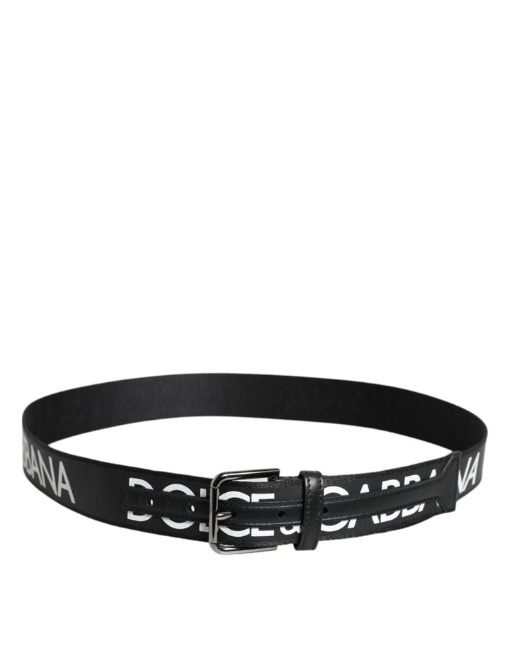 Black Leather Classic Metal Logo Buckle Belt