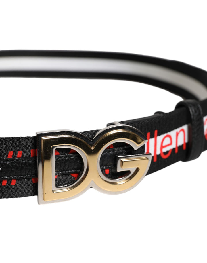 Black White Printed Metal Logo Buckle Belt