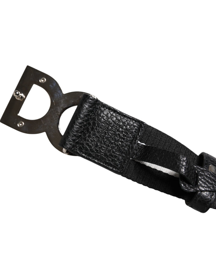 Black White Printed Metal Logo Buckle Belt
