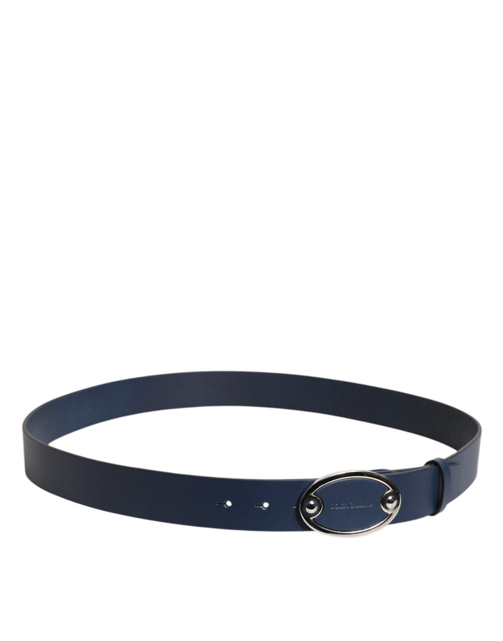 Blue Leather Classic Metal Logo Buckle Belt