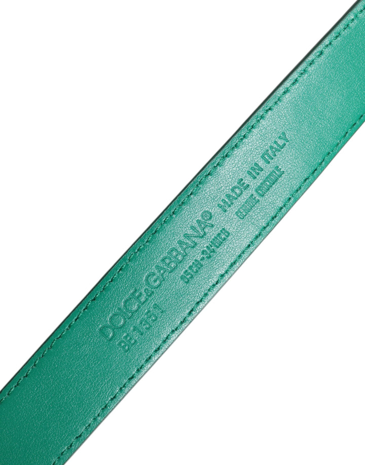 Green Leather Logo Metal Waist Buckle Belt