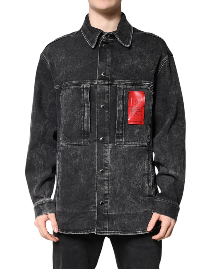 Black Logo Cotton Stretch Denim Jacket