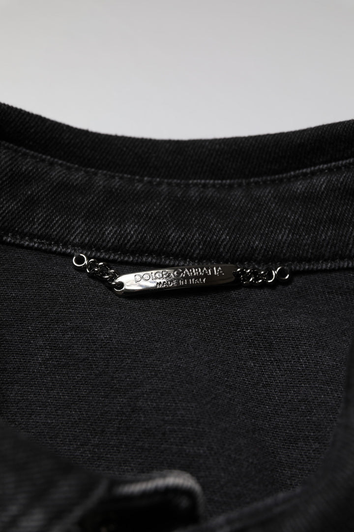 Black Logo Cotton Stretch Denim Jacket