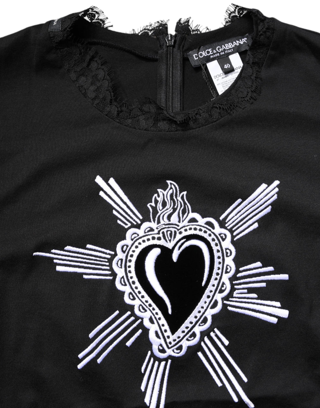 Black Lace Sheer Sacred Heart Crew Neck Top