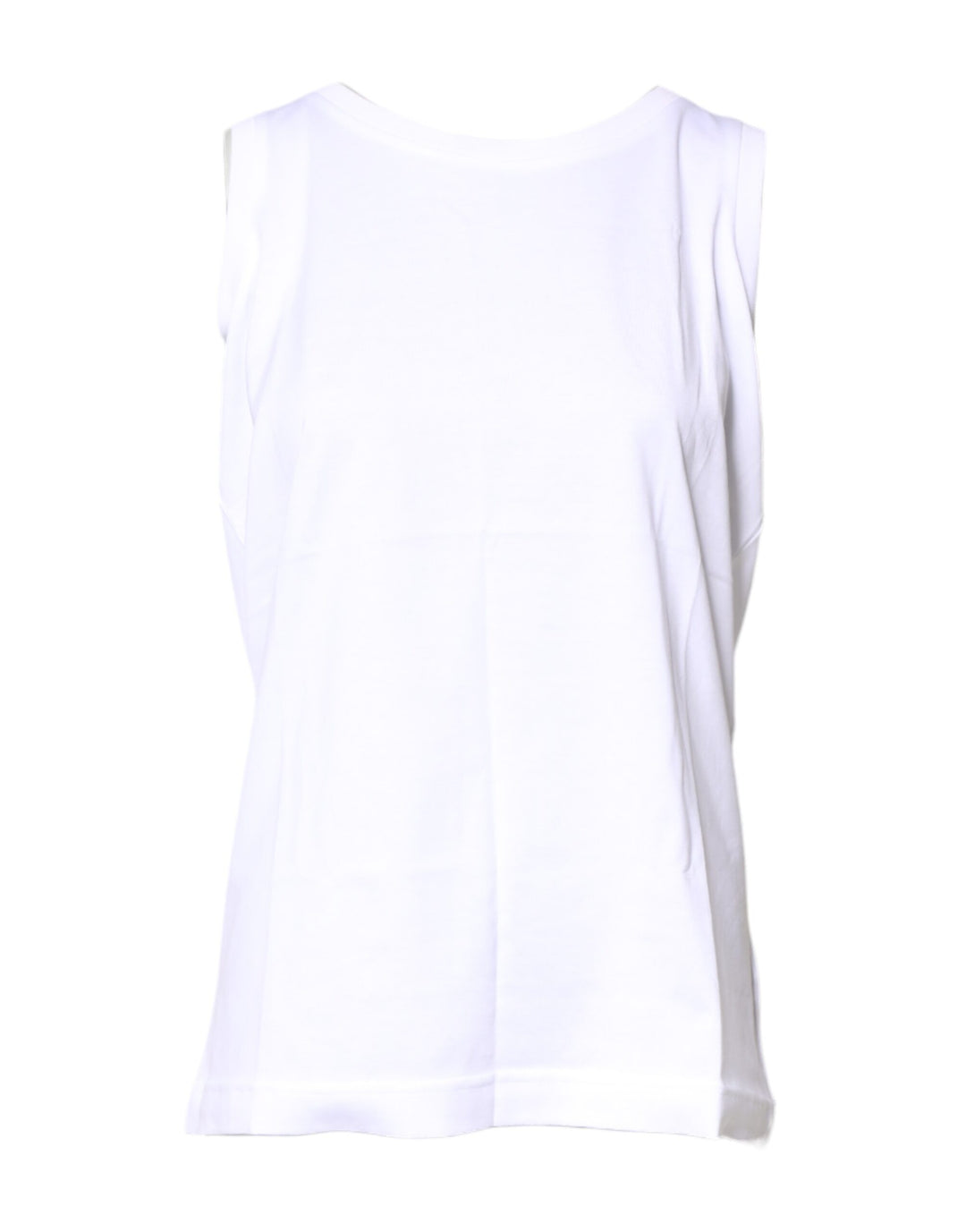 White Cotton Sleeveless Crew Neck T-shirt