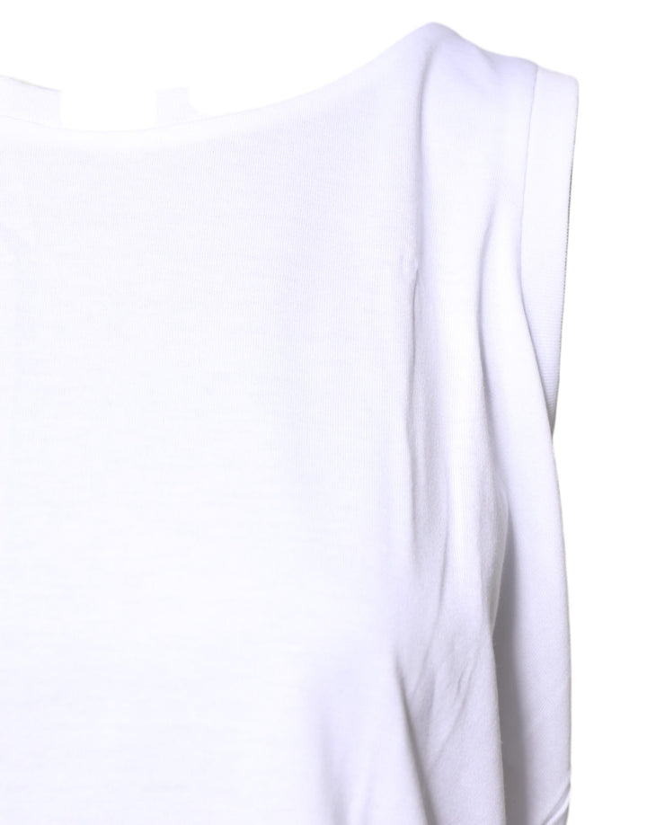 White Cotton Sleeveless Crew Neck T-shirt